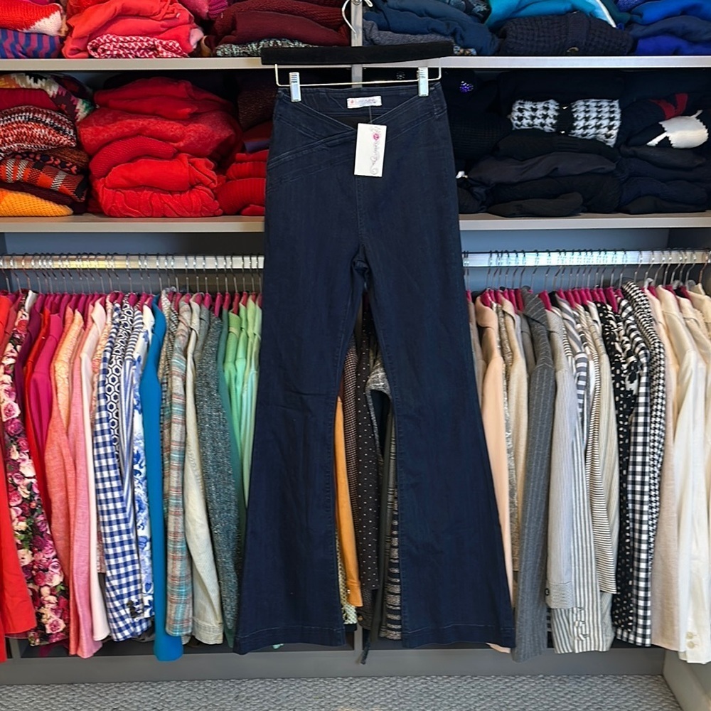 Surely Mine blue pull on 2 pocket flared jeans size S NWT